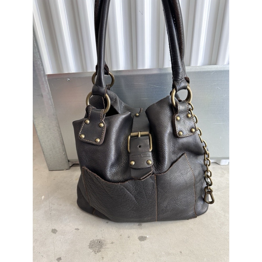 Gorgeous Caterina Lucchi Brown‎ Leather Boho Satchel Shoulder Bag Purse w/Chain
